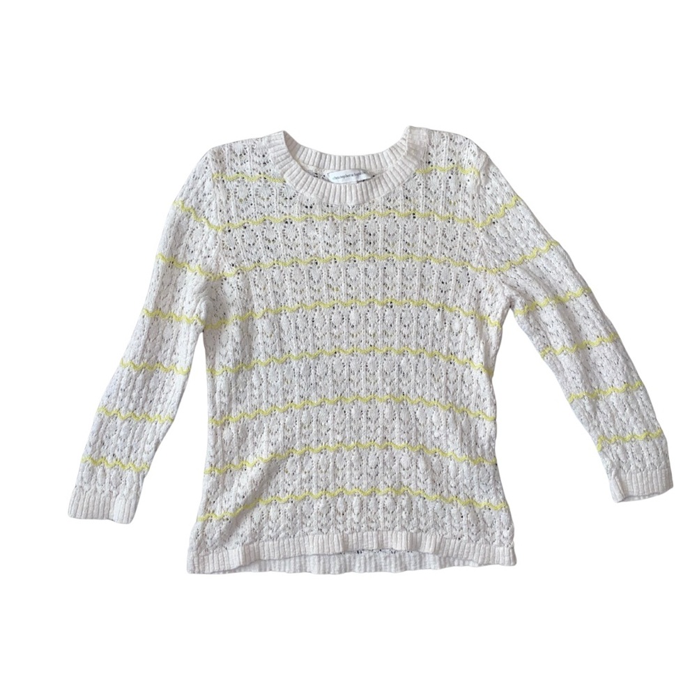 Christopher & Banks Textured Open Knit‎ Sweater White Yellow Trim Women’s M